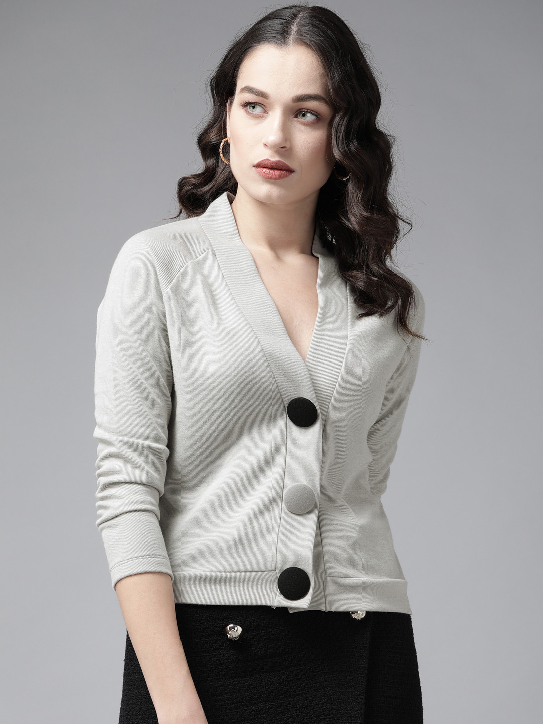 

KASSUALLY Women Grey Solid Cardigan