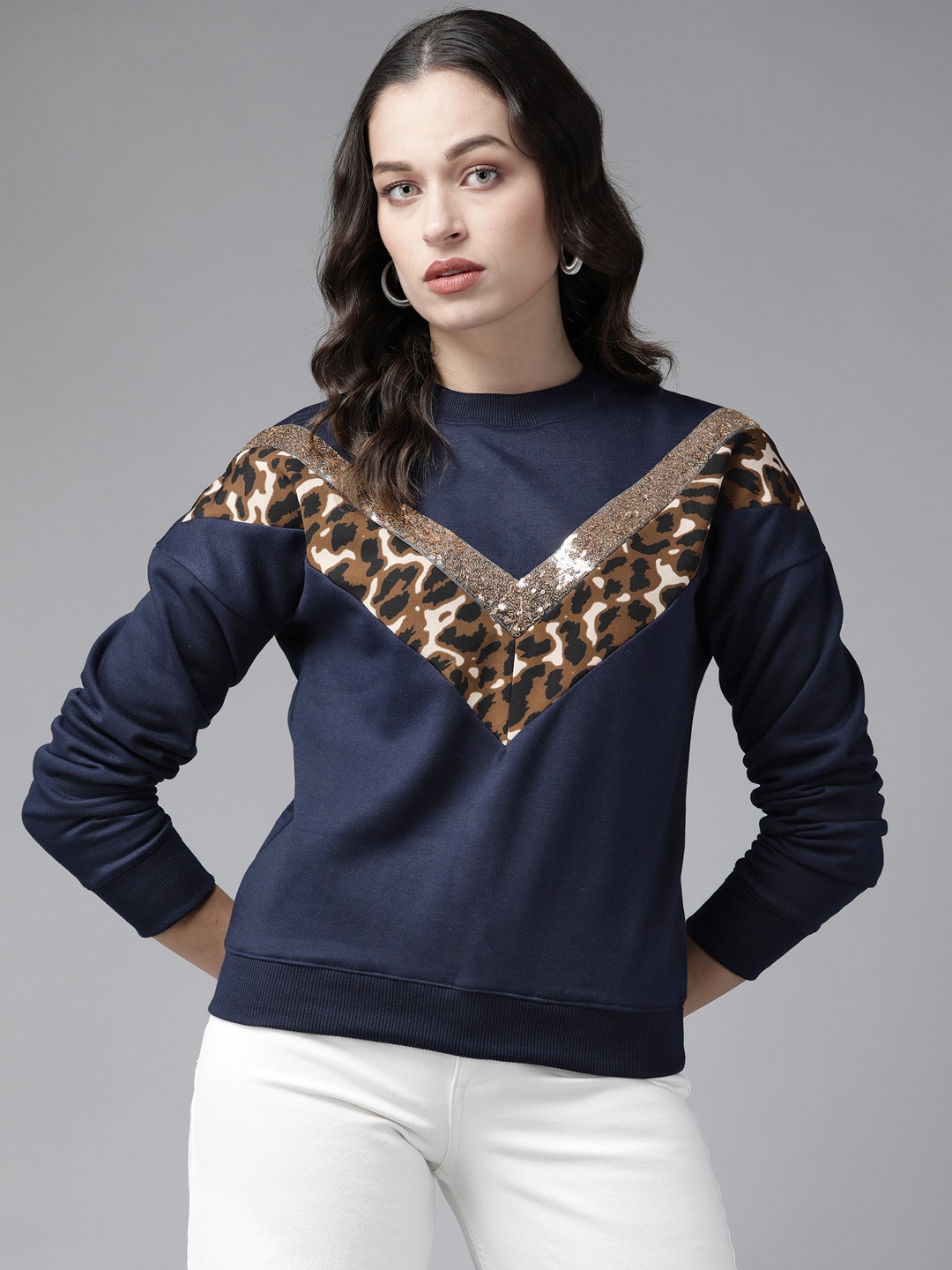 

KASSUALLY Women Navy Blue Printed Sweatshirt