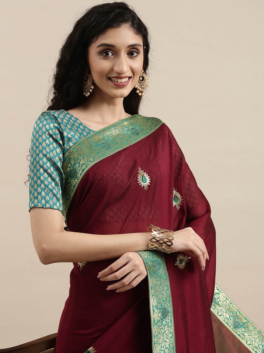 

Mitera Magenta & Blue Mukaish Pure Chiffon Saree