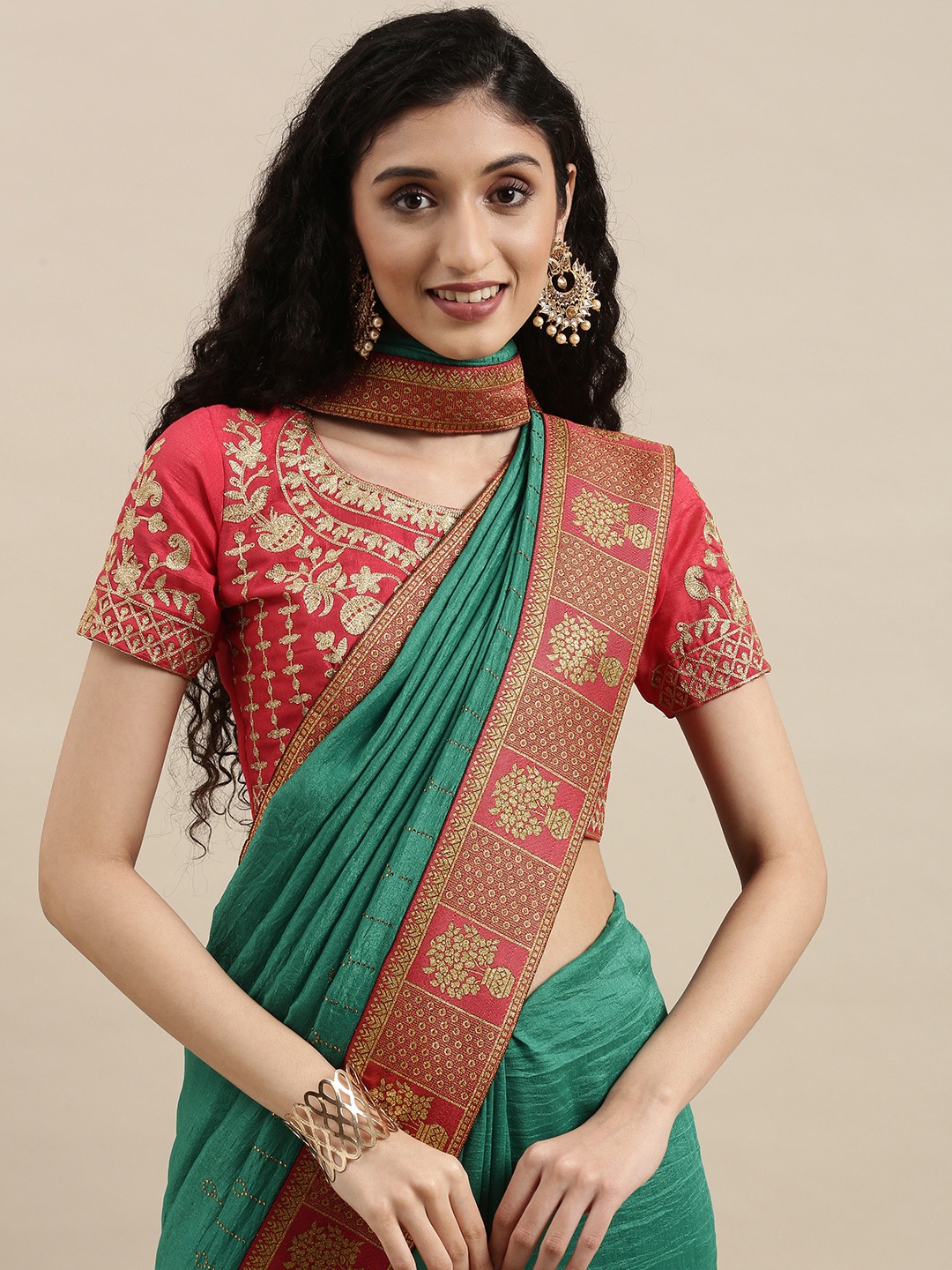 

Mitera Turquoise Blue & Red Mukaish Pure Chiffon Saree