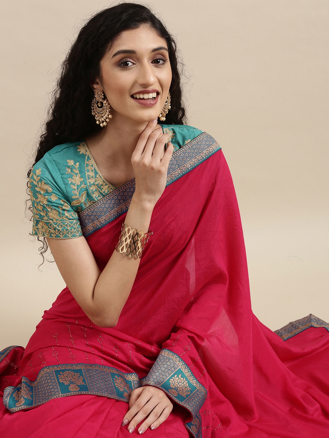 

Mitera Pink & Blue Pure Chiffon Saree