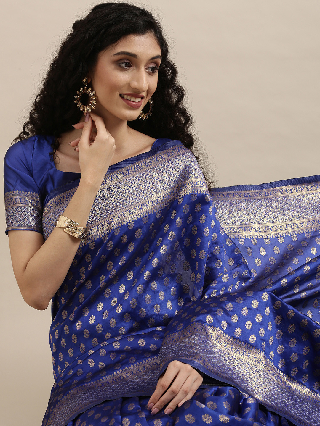 

Mitera Blue & Gold-Toned Woven Design Silk Blend Saree