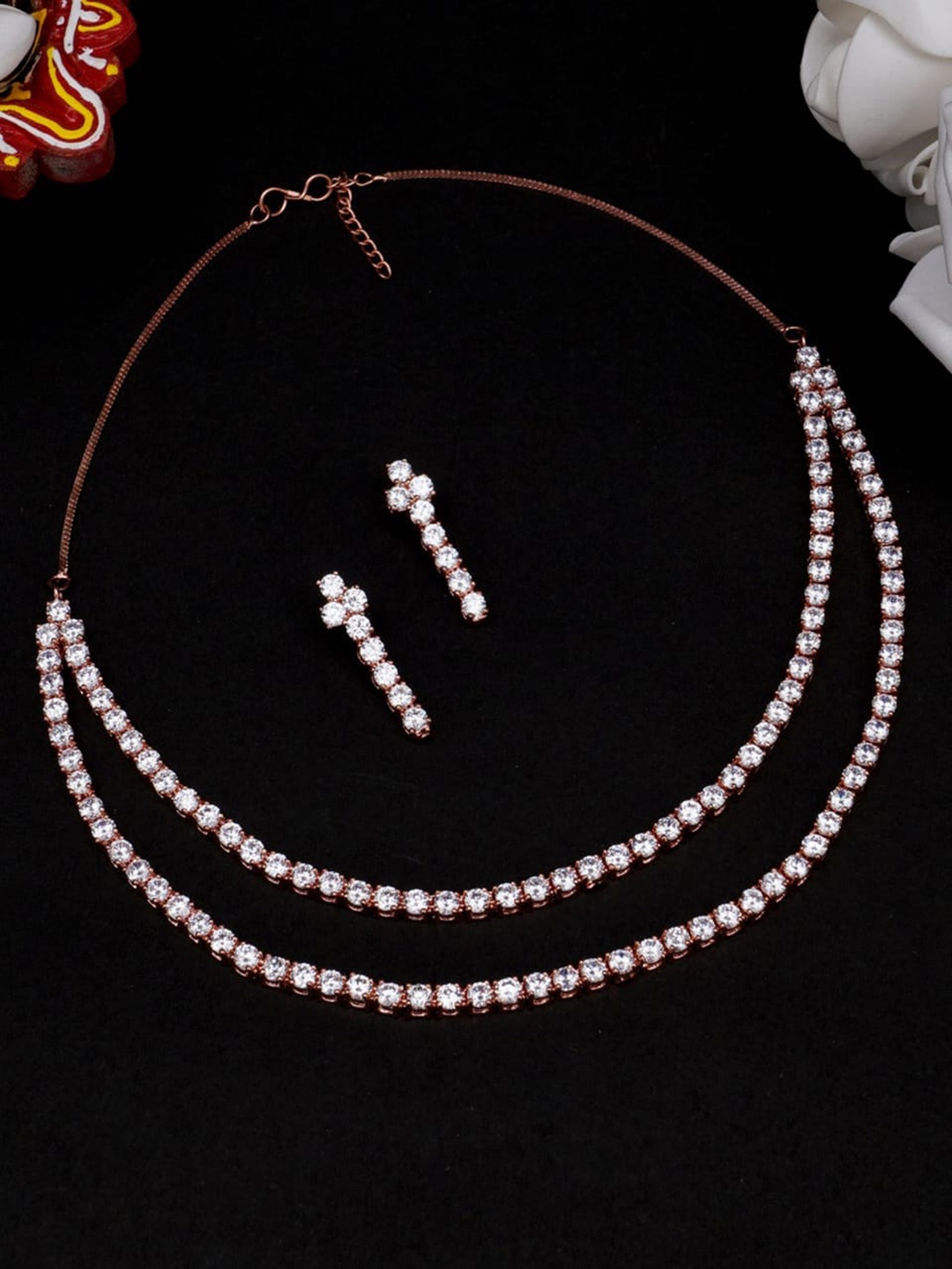 

KARATCART Women Rose Gold American Diamond Jewelry Set