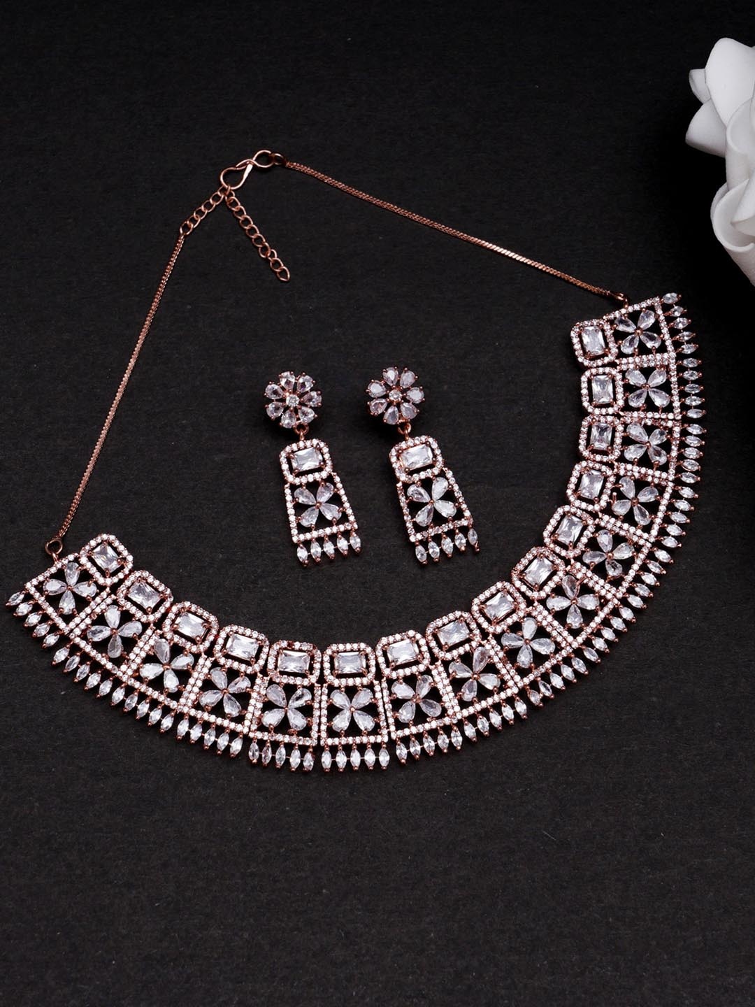 

KARATCART Rose Gold-Plated American Diamond & CZ-Studded Jewellery Set