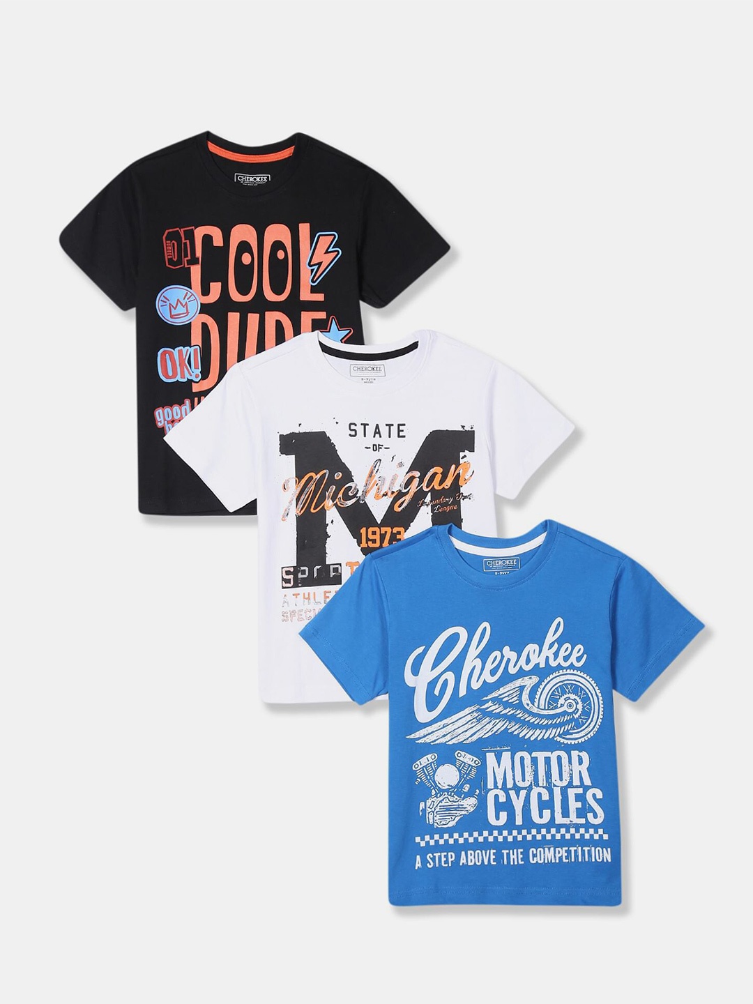

Cherokee Boys White & Black Pack Of 3 Printed Pure Cotton T-shirts