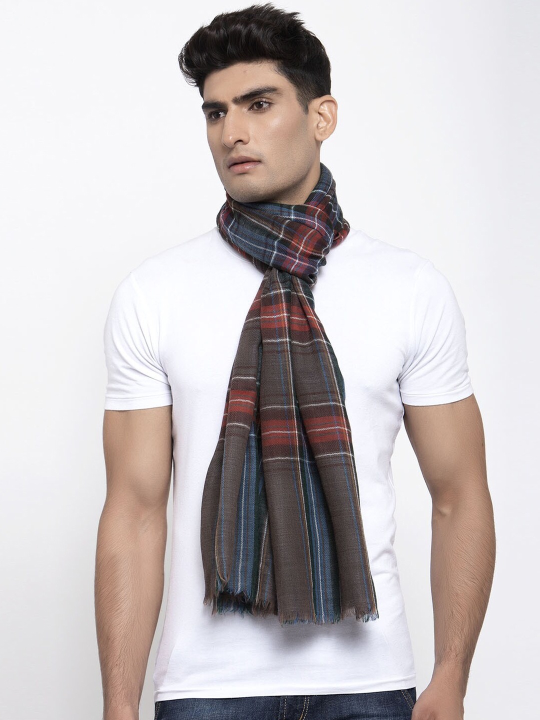 

Calvadoss Men Brown & Blue Checked Stole