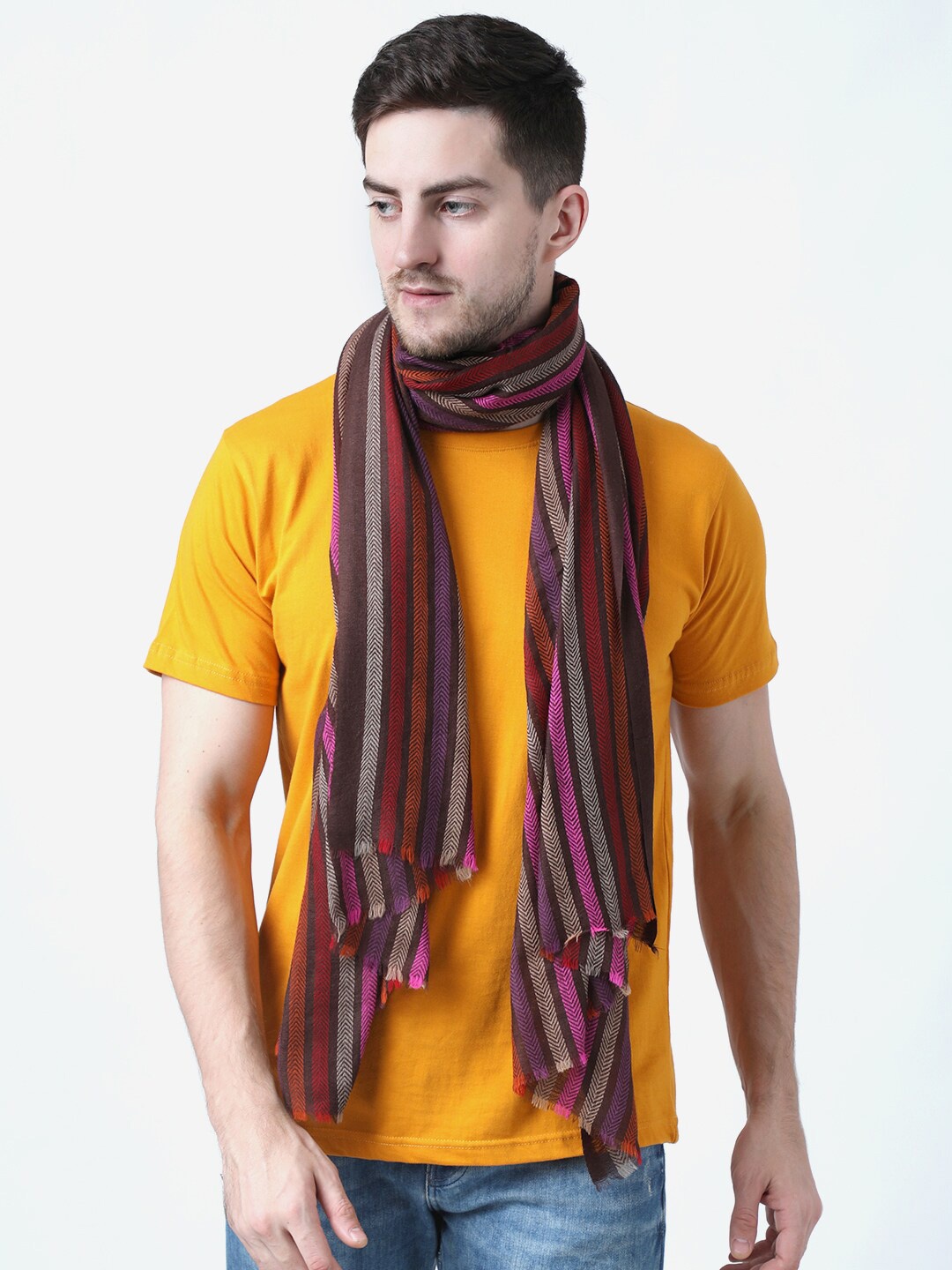 

Calvadoss Men Brown & Pink Woven Design Stole