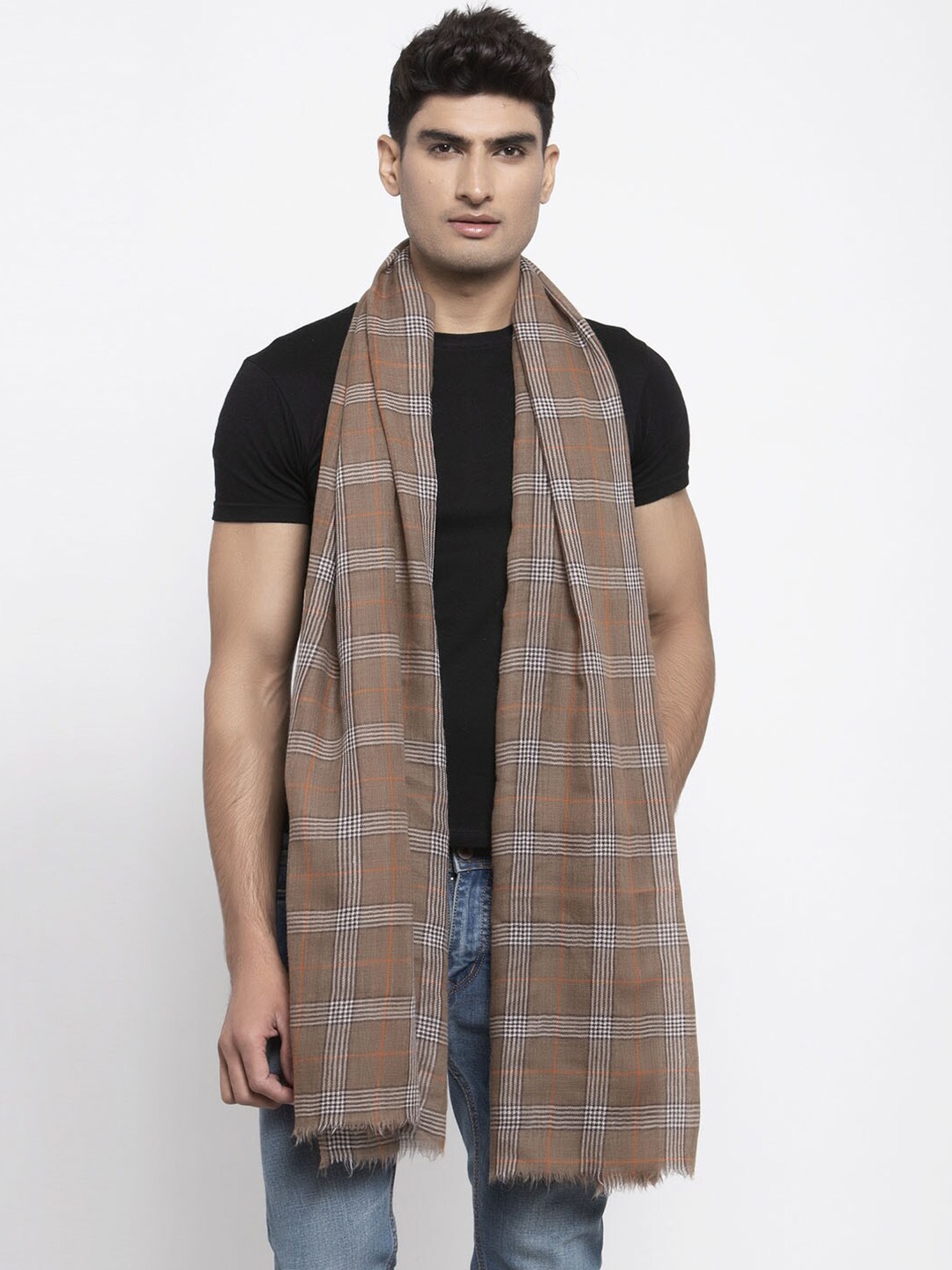 

Calvadoss Men Brown & White Checked Stole