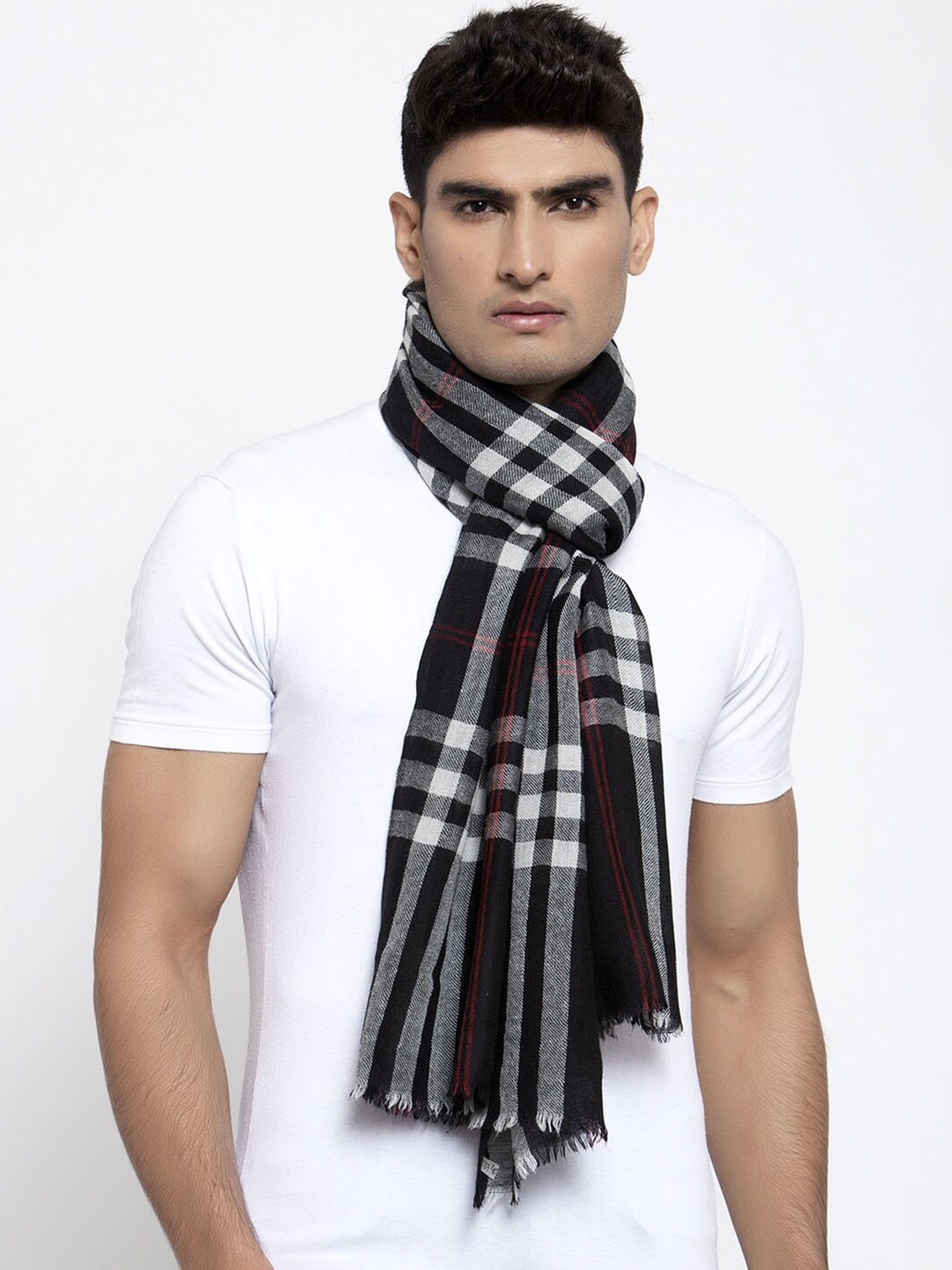 

Calvadoss Men Black & White Woollen Checked Stole