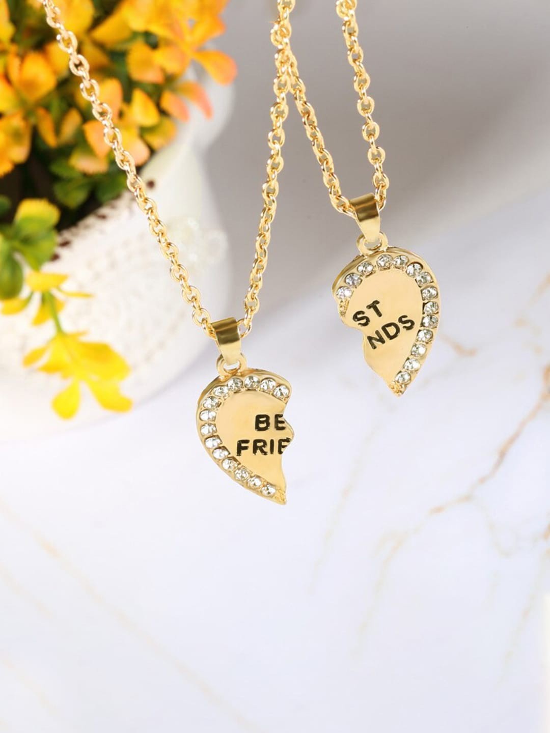 

Yellow Chimes Set of 2 Gold-Plated Best Friends Heart Pendant With Chain