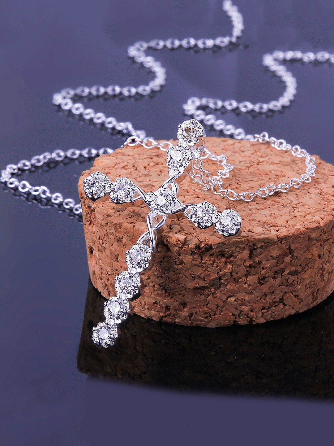 

Yellow Chimes Silver-Plated Midnight Sparkle Crystal Cross Pendant