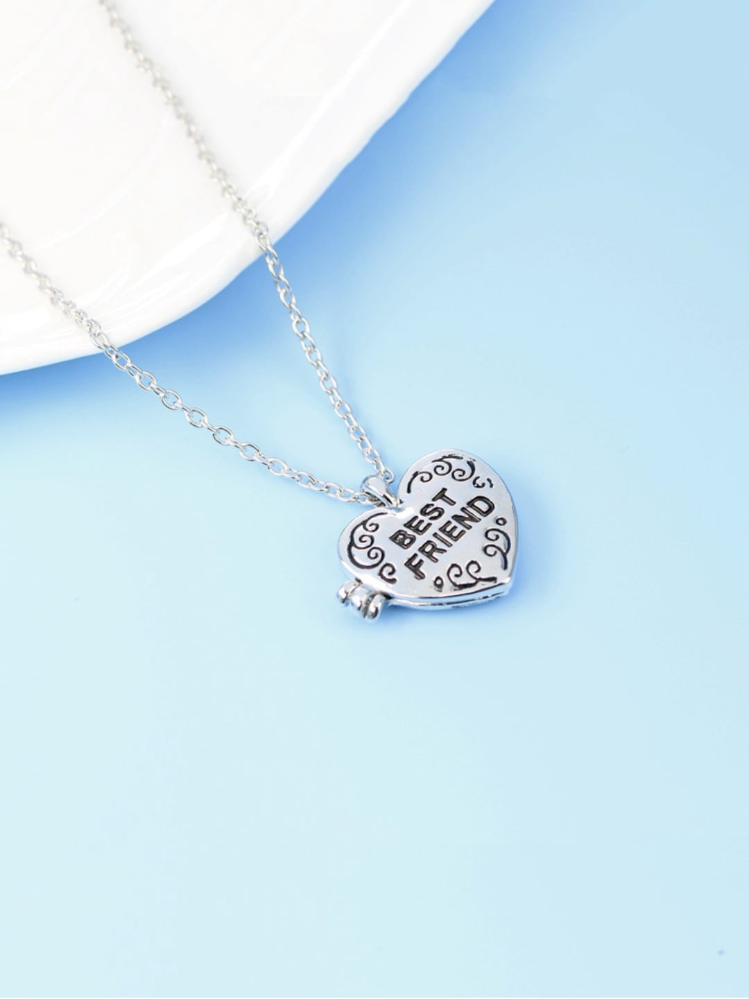 

Yellow Chimes Rhodium-Plated Silver-Toned Heart-Shaped Pendant With Chain