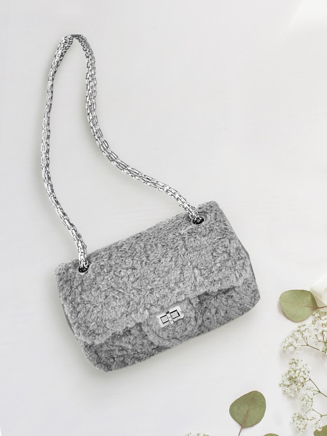 

Lino Perros Grey Faux Fur Shoulder Bag
