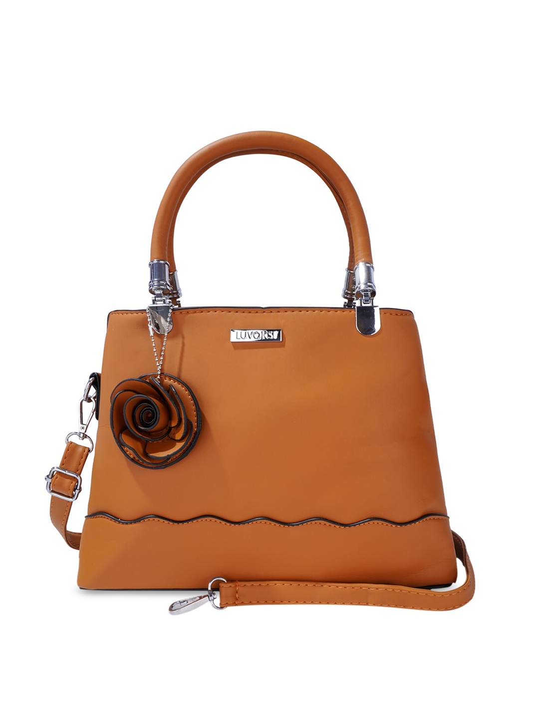 

Luvoksi Tan PU Structured Handheld Bag with Applique