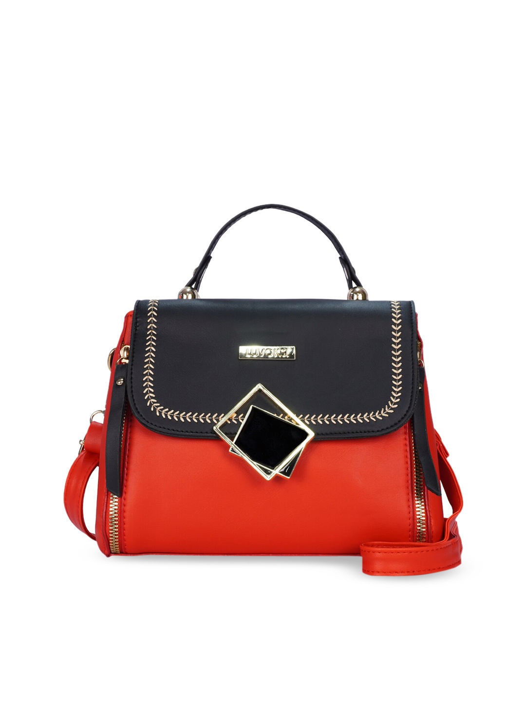 

Luvoksi Red Colourblocked PU Structured Satchel