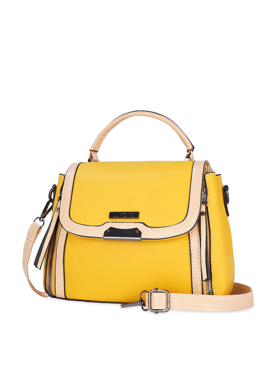 

Luvoksi Yellow Colourblocked PU Structured Satchel