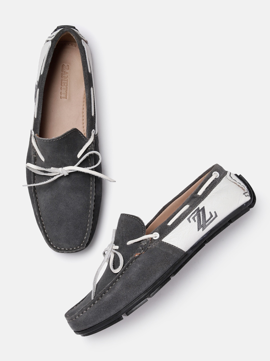 

ZZANETTI Men Grey Colourblocked Leather Driving Shoes