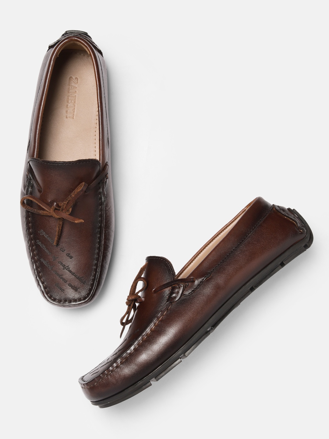

ZZANETTI Men Brown Textured Leather Loafers