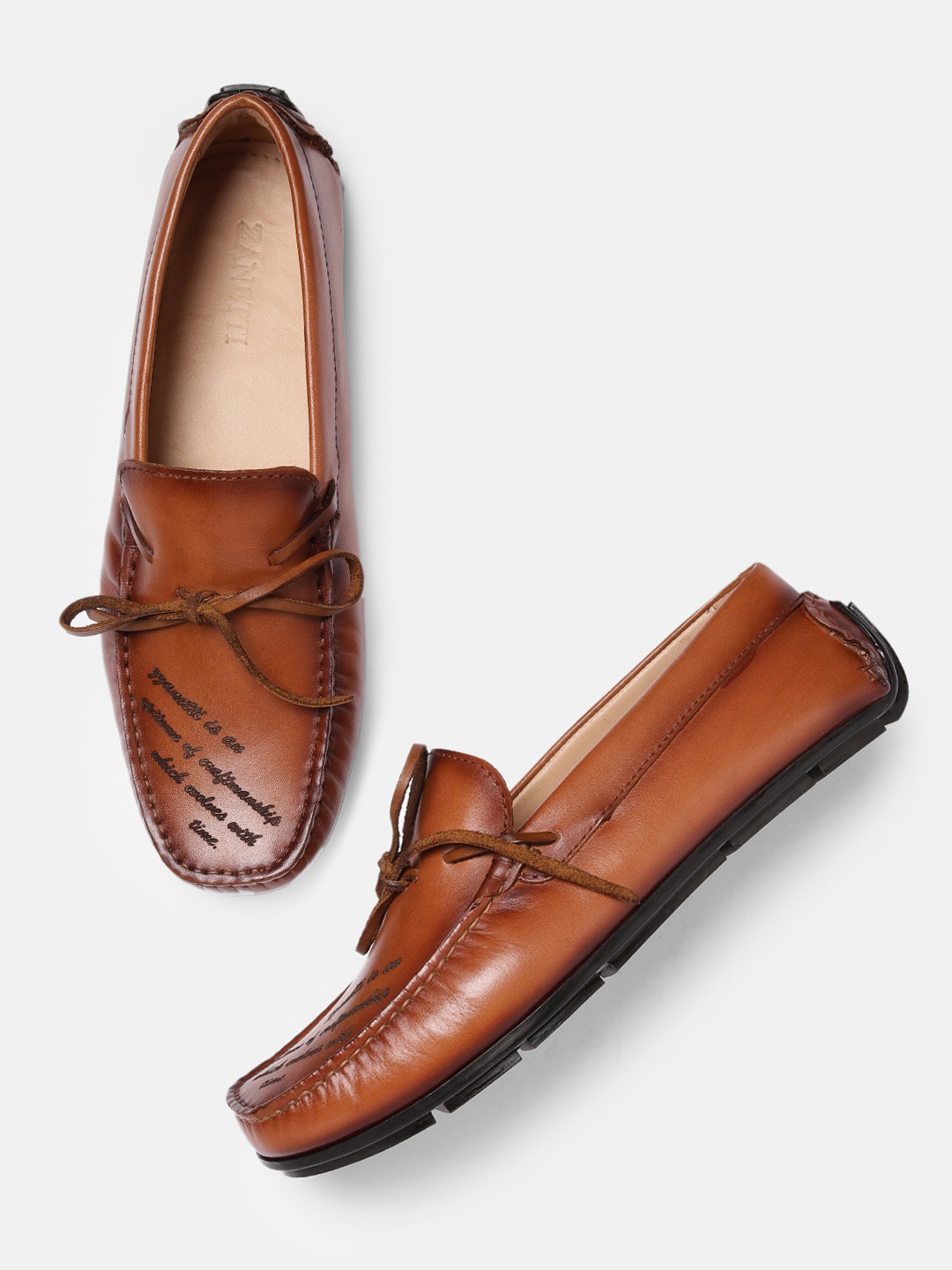 

ZZANETTI Men Tan Textured Leather Loafers