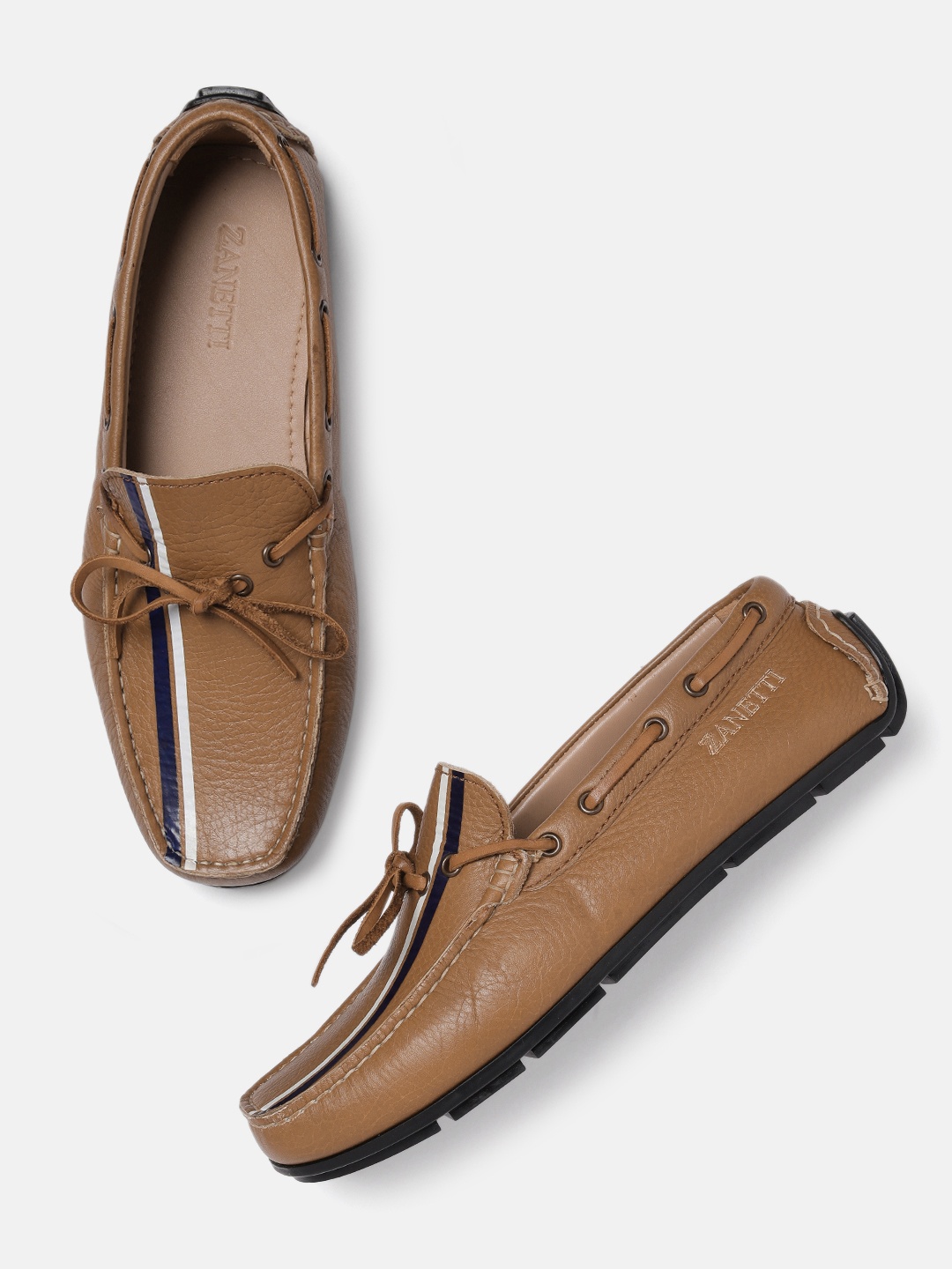 

ZZANETTI Men Tan Striped Leather Loafers