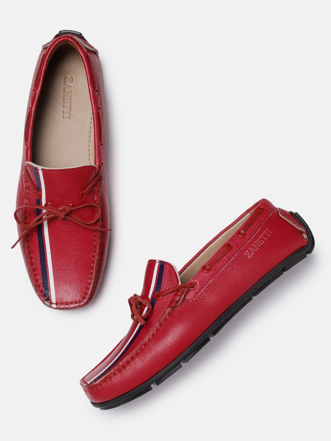 

ZZANETTI Men Red Striped Leather Loafers
