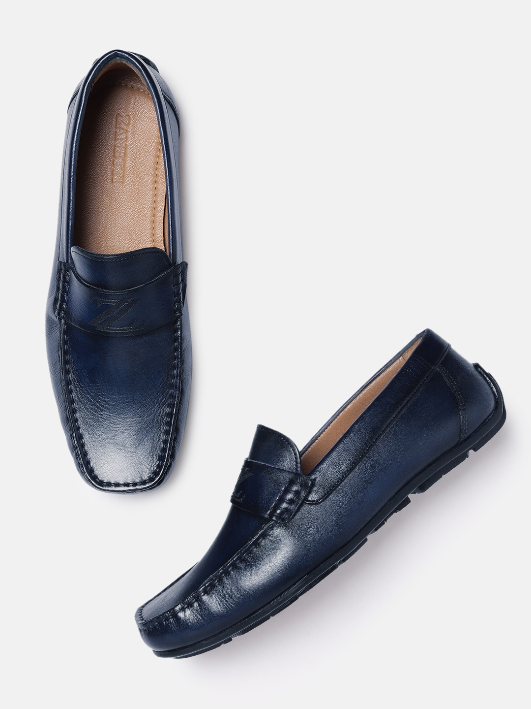 

ZZANETTI Men Navy Blue Leather Loafers