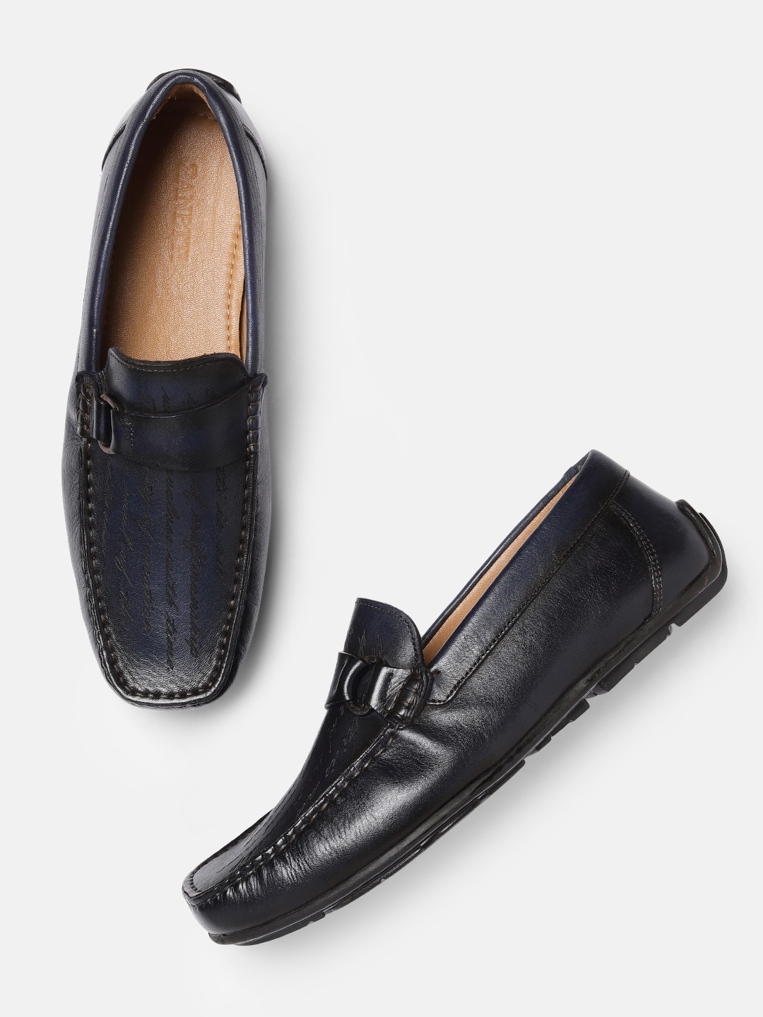 

ZZANETTI Men Navy Blue Textured Leather Loafers
