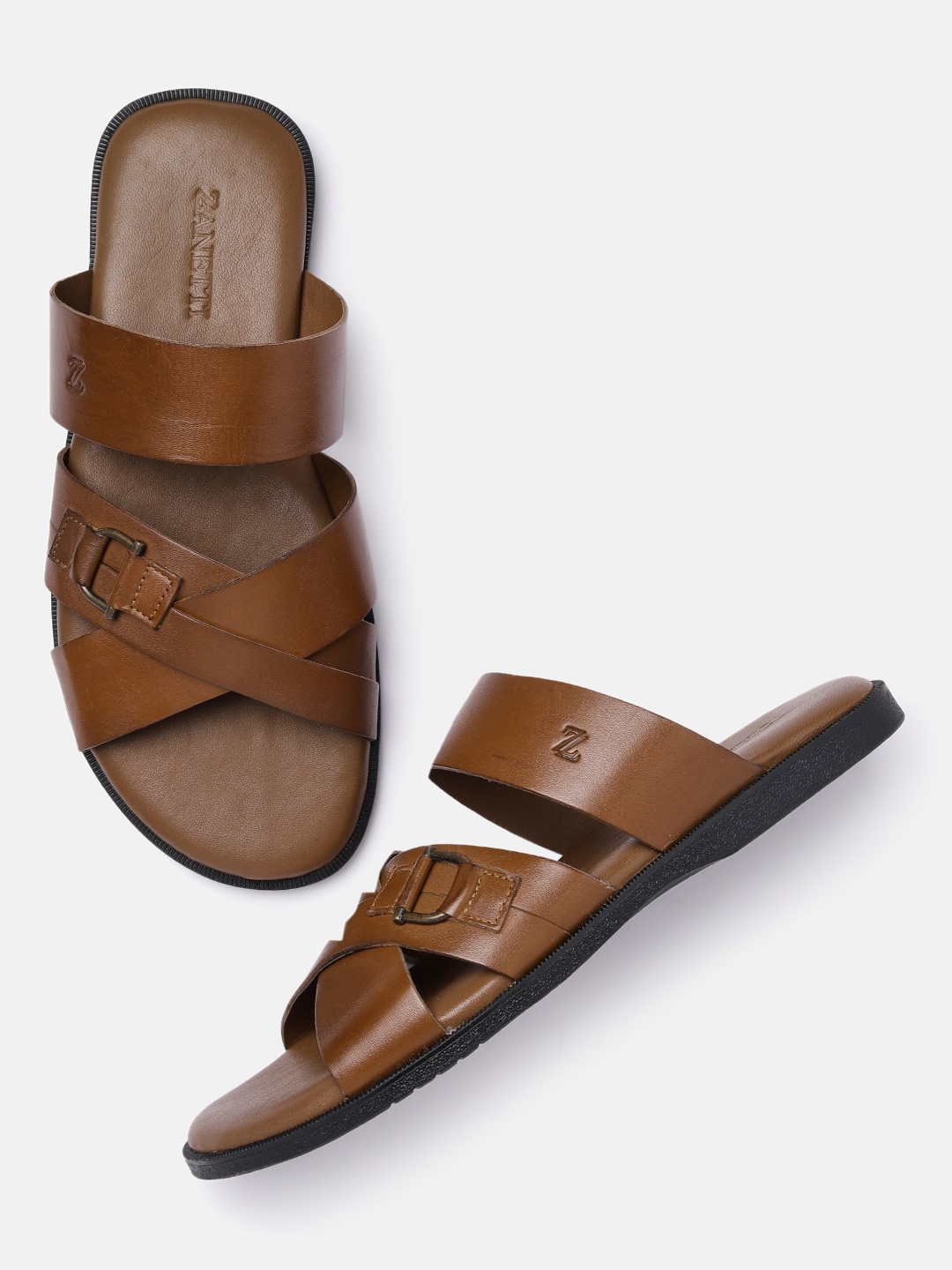 

ZZANETTI Men Tan Brown Daily Leather Comfort Sandals