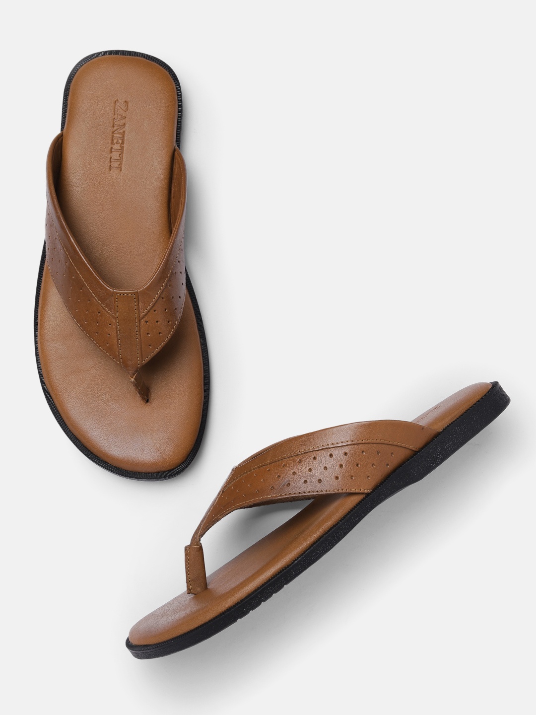 

ZZANETTI Men Tan Brown Daily Leather Comfort Sandals