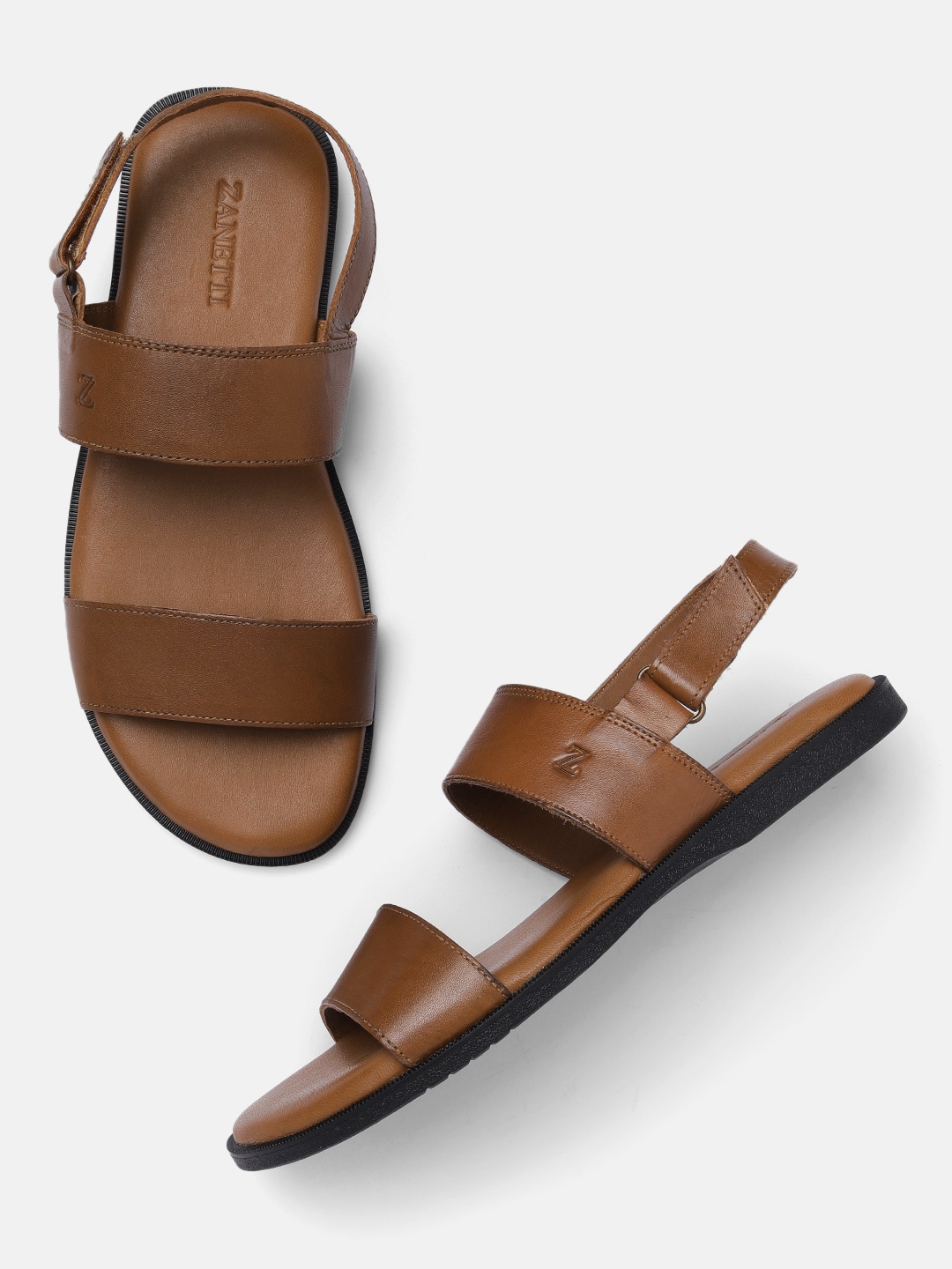 

ZZANETTI Men Tan Brown Daily Leather Comfort Sandals