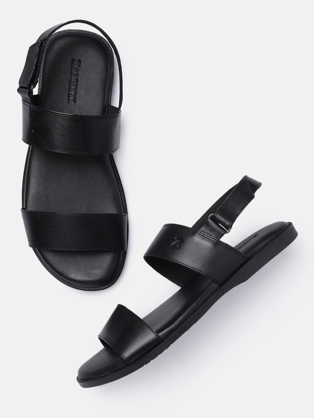 

ZZANETTI Men Black Leather Comfort Sandals