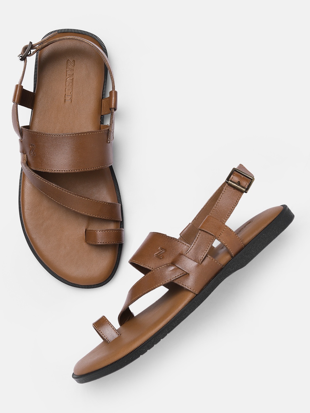 

ZZANETTI Men Tan Brown Daily Leather Comfort Sandals