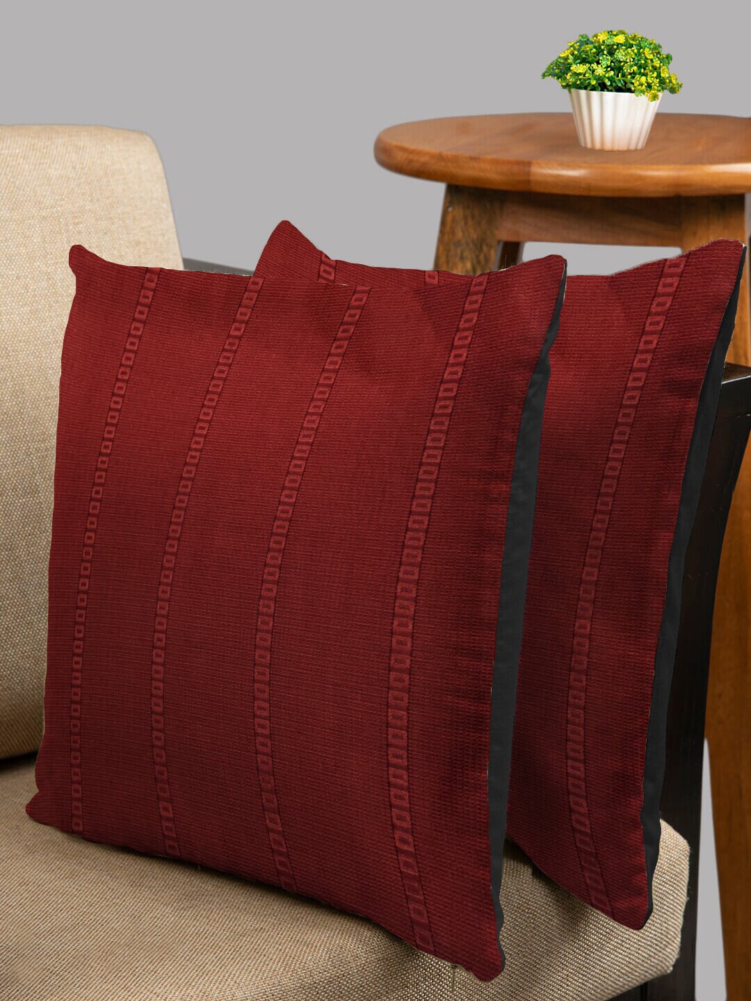 

HOUZZCODE Red & Black Set of 2 Striped Square Cushion Covers