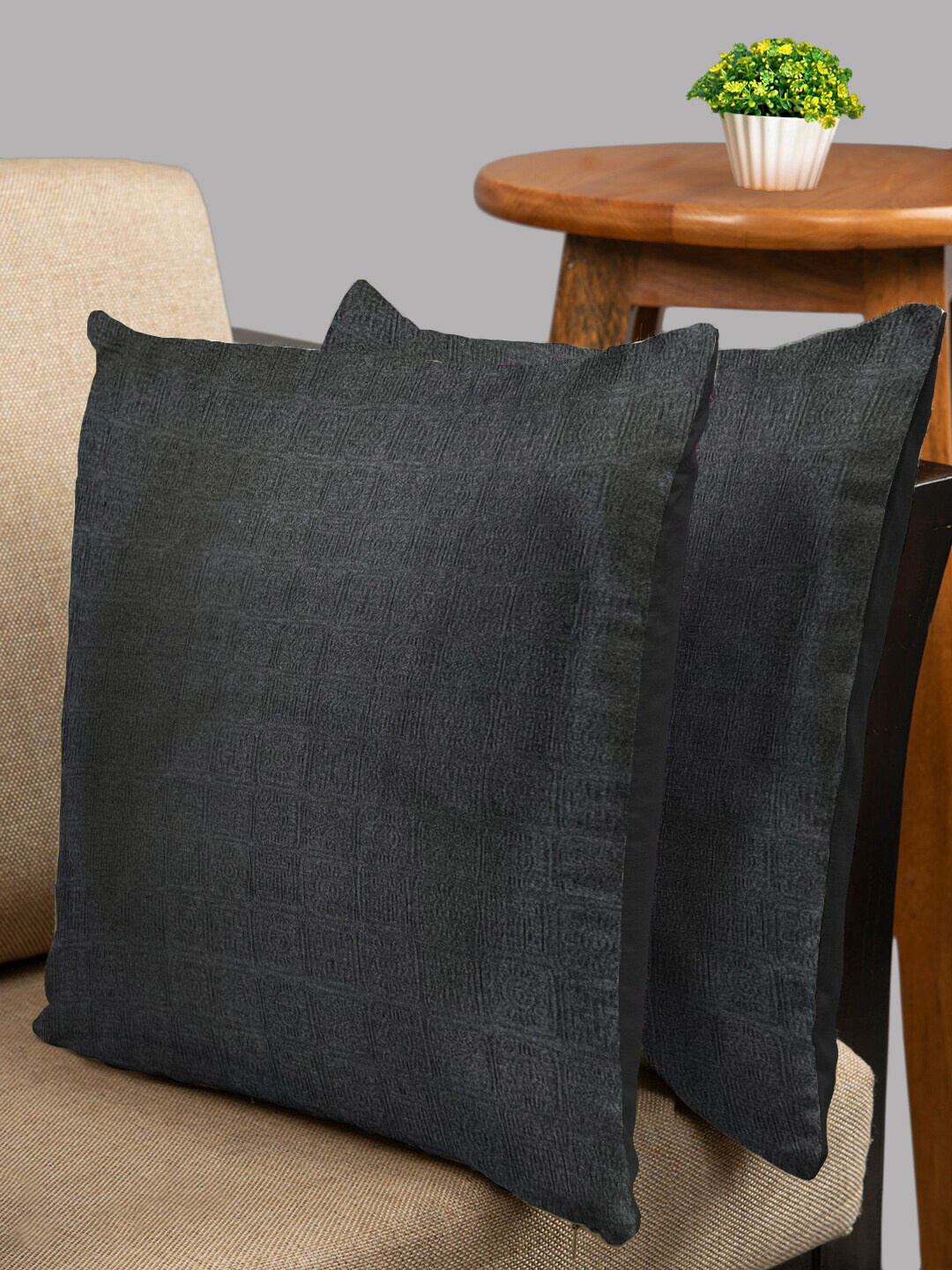 

HOUZZCODE Green & Black Set of 2 Square Cushion Covers
