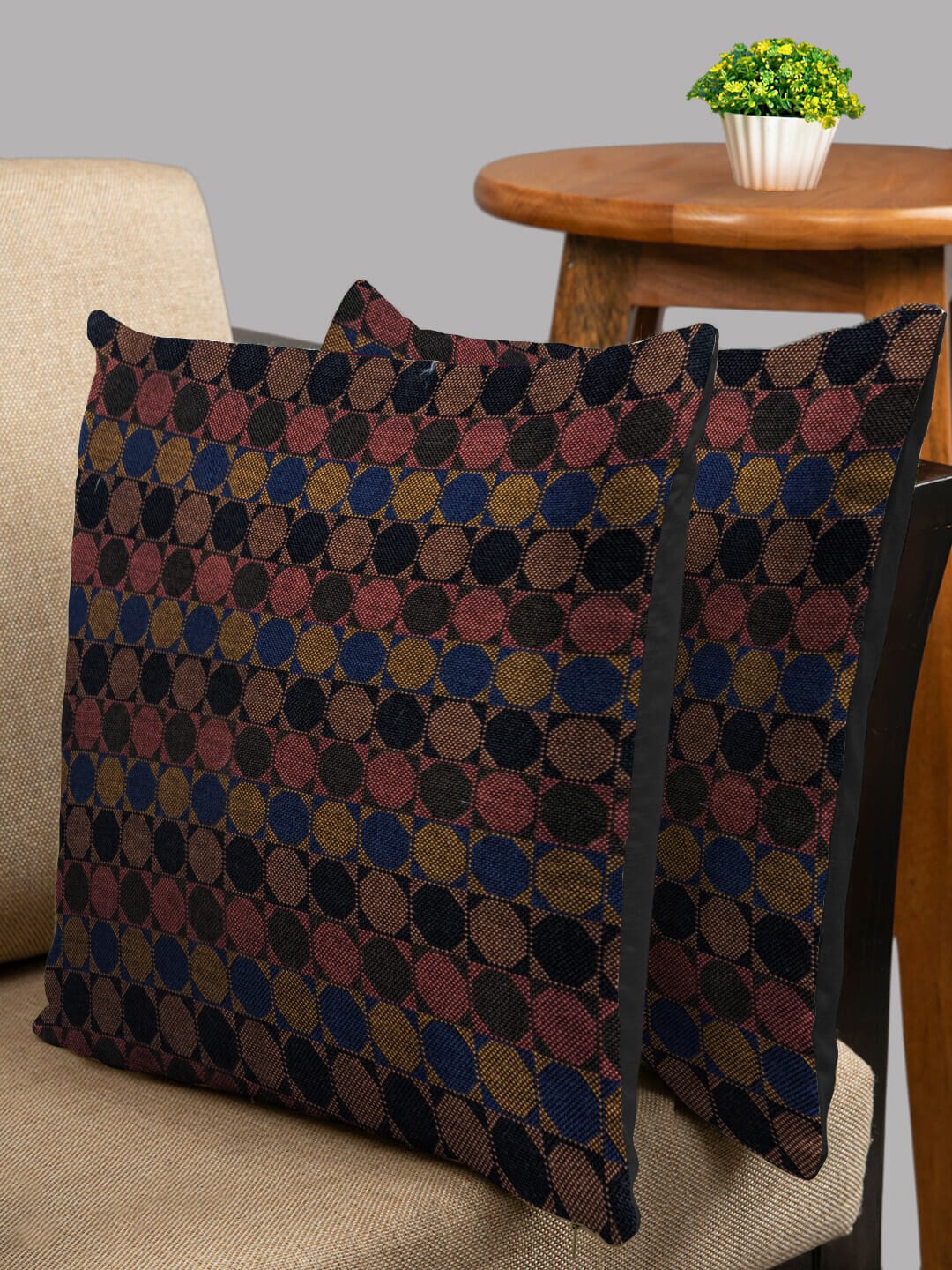 

HOUZZCODE Set of 2 Black & Blue Checked Square Cushion Covers