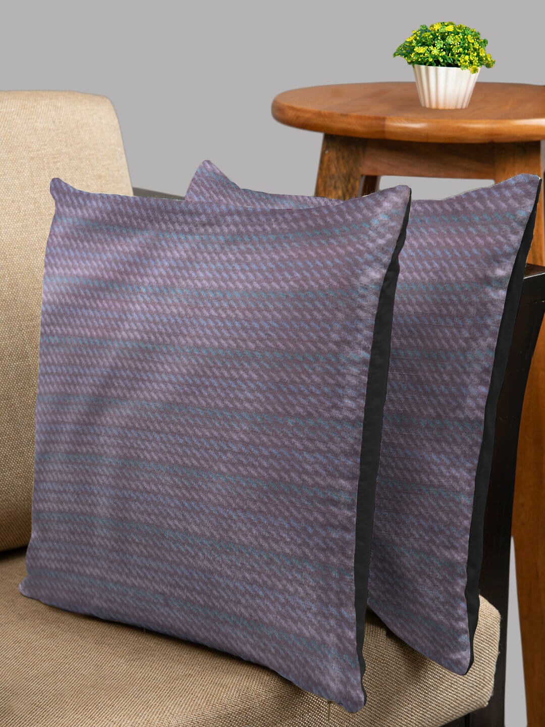 

HOUZZCODE Grey & Black Set of 2 Square Cushion Covers