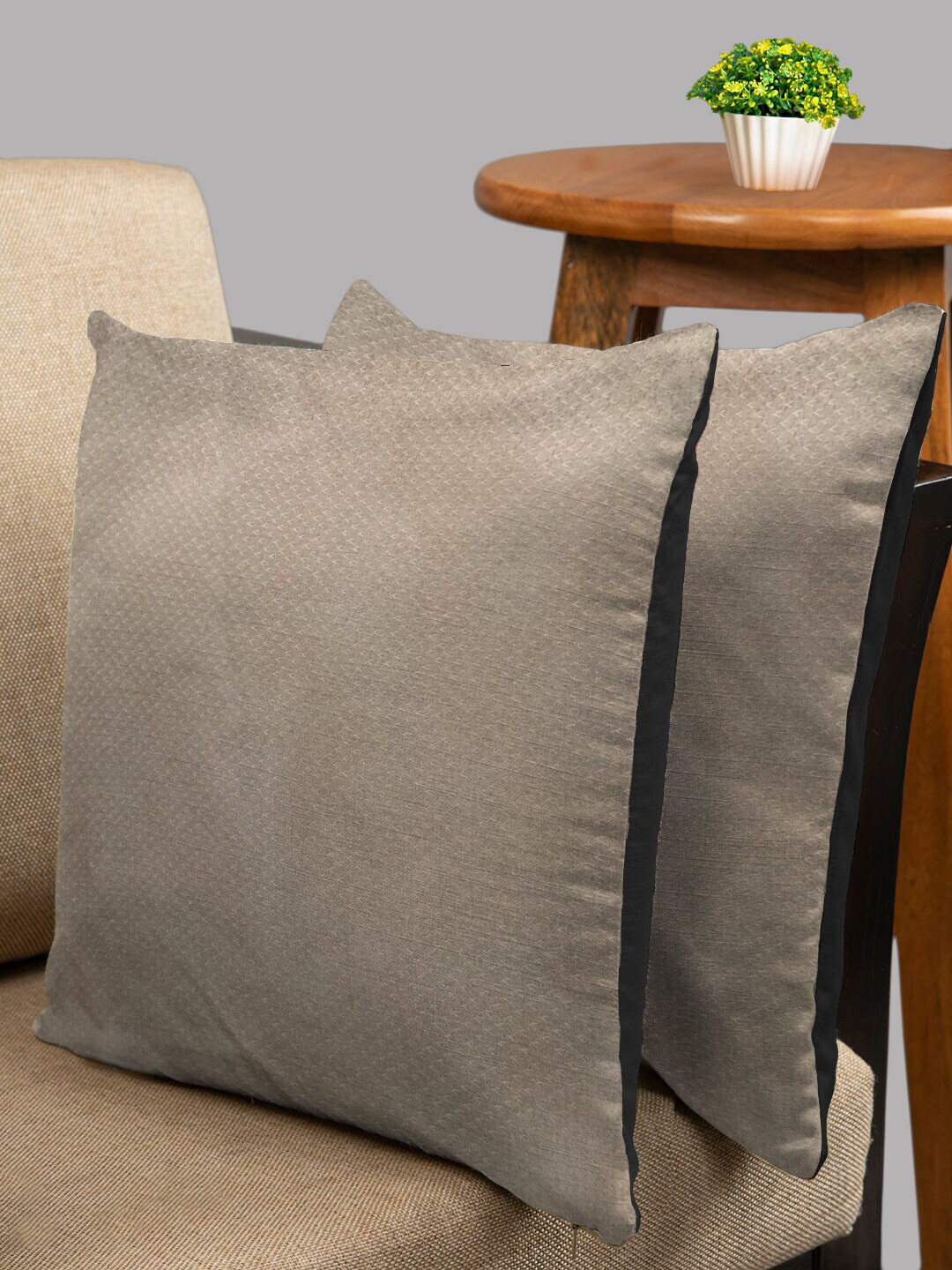 

HOUZZCODE Grey & Black Set of 2 Square Cushion Covers