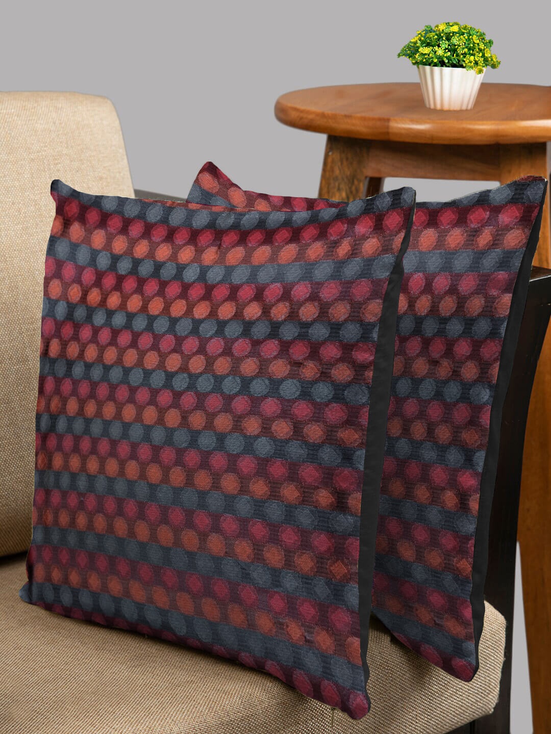 

HOUZZCODE Grey & Pink Set of 2 Geometric Square Cushion Covers