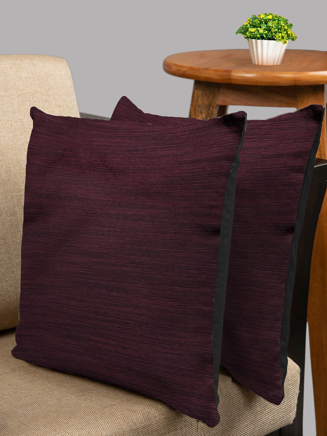 

HOUZZCODE Burgundy & Black Set of 2 Square Cushion Covers