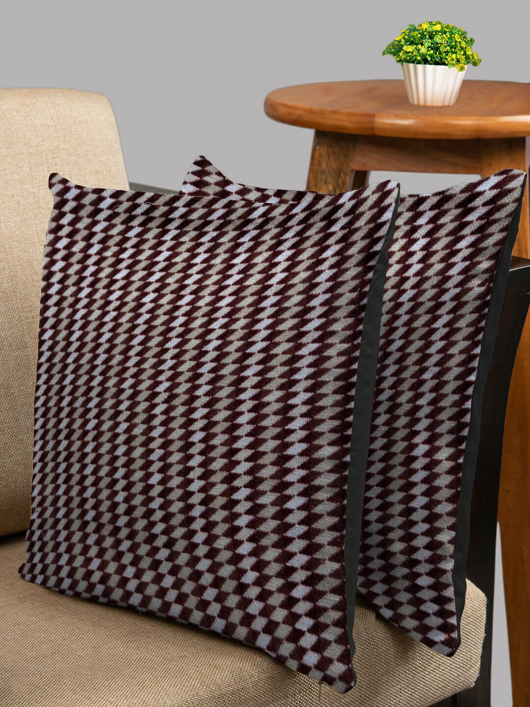 

HOUZZCODE Blue & Maroon Set of 2 Geometric Square Cushion Covers