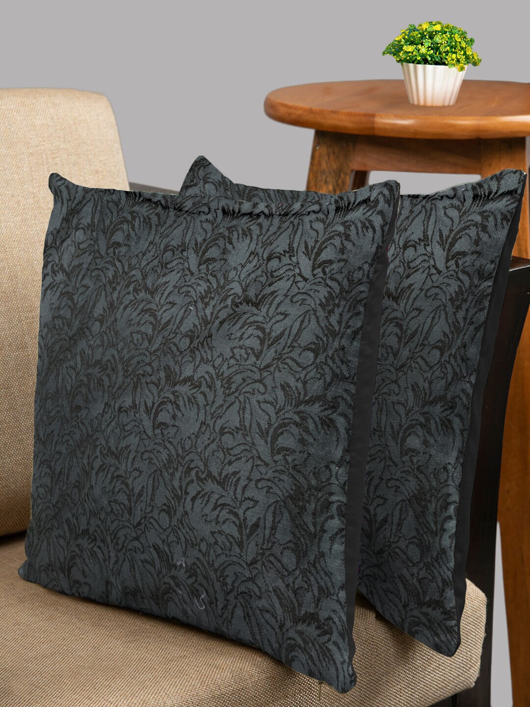 

HOUZZCODE Grey & Black Set of 2 Square Cushion Covers