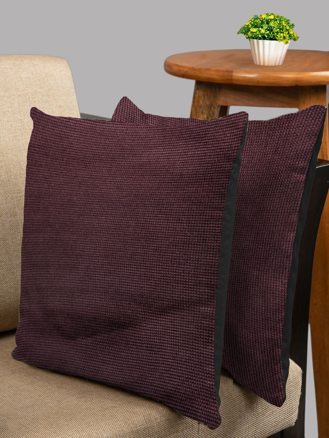 

HOUZZCODE Set Of 2 Maroon Self Design Square Cushion Cover