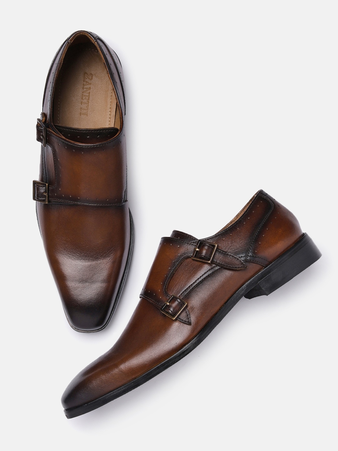 

ZZANETTI Men Brown Solid Leather Regular Formal Monk Shoes