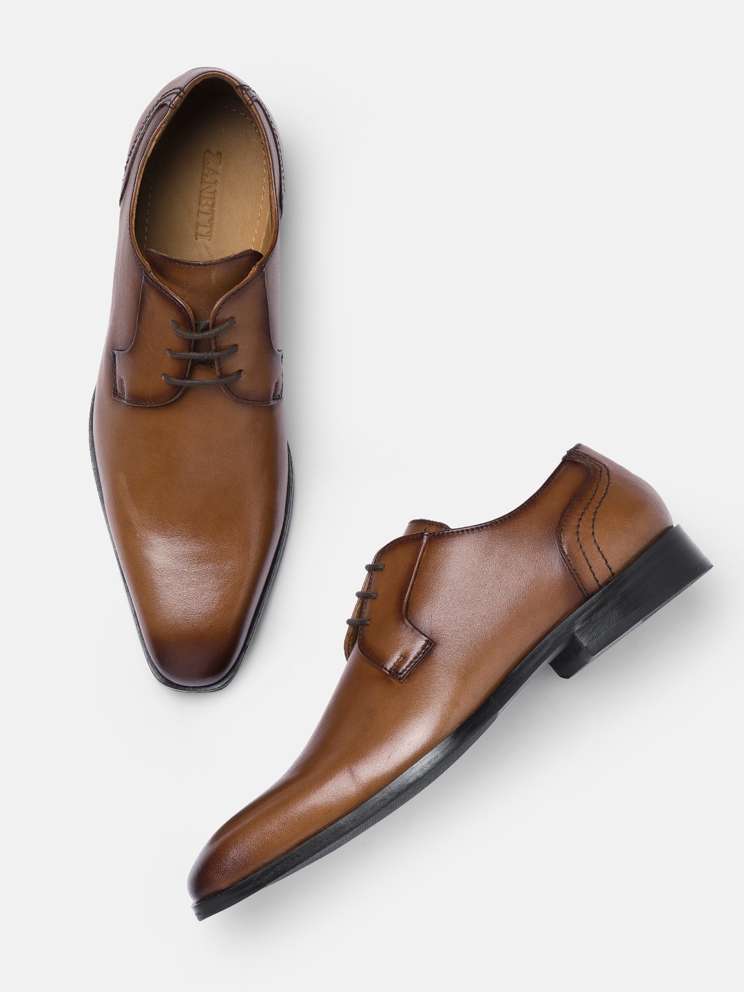 

ZZANETTI Men Tan Brown Solid Genuine Leather Regular Formal Derbys