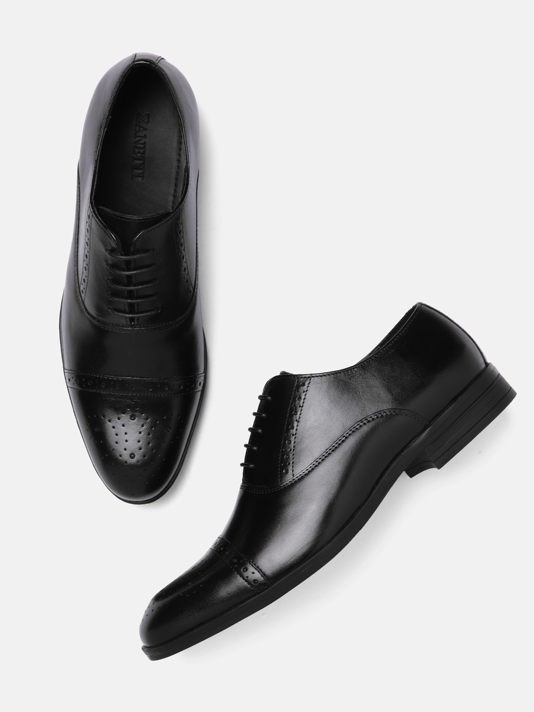 

ZZANETTI Men Black Solid Genuine Leather Regular Formal Oxfords with Perforations