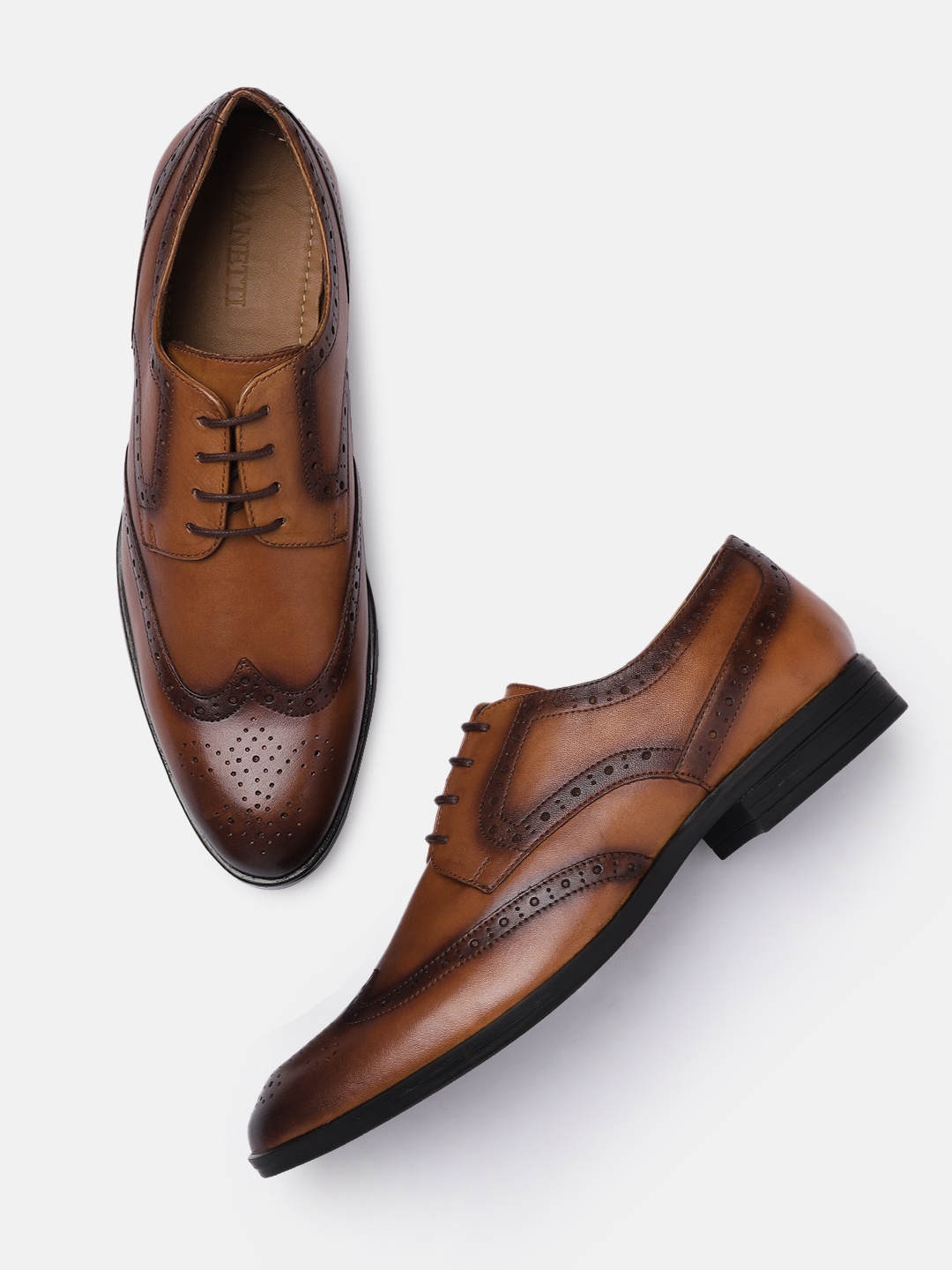 

ZZANETTI Men Tan Brown Solid Leather Regular Formal Brogues