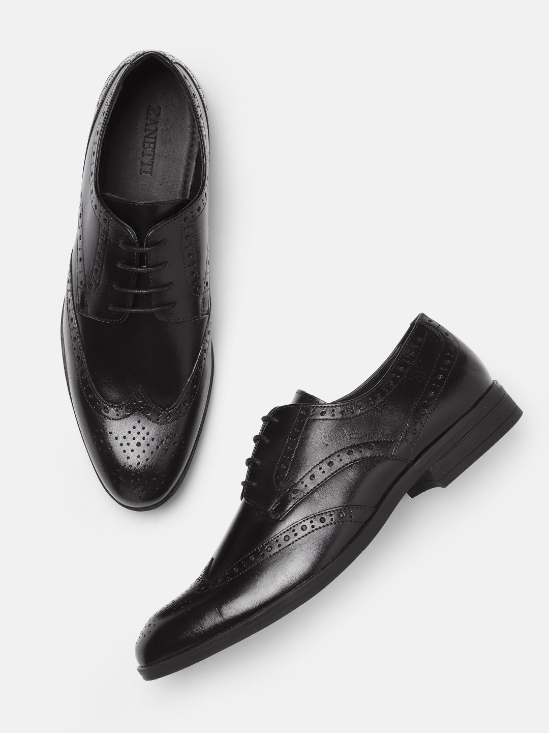

ZZANETTI Men Black Solid Genuine Leather Regular Formal Brogues