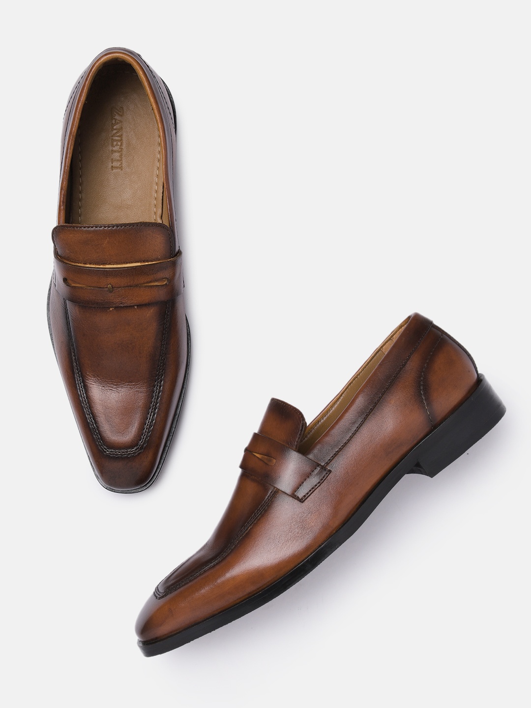 

ZZANETTI Men Tan Brown Solid Leather Regular Formal Slip On Shoes