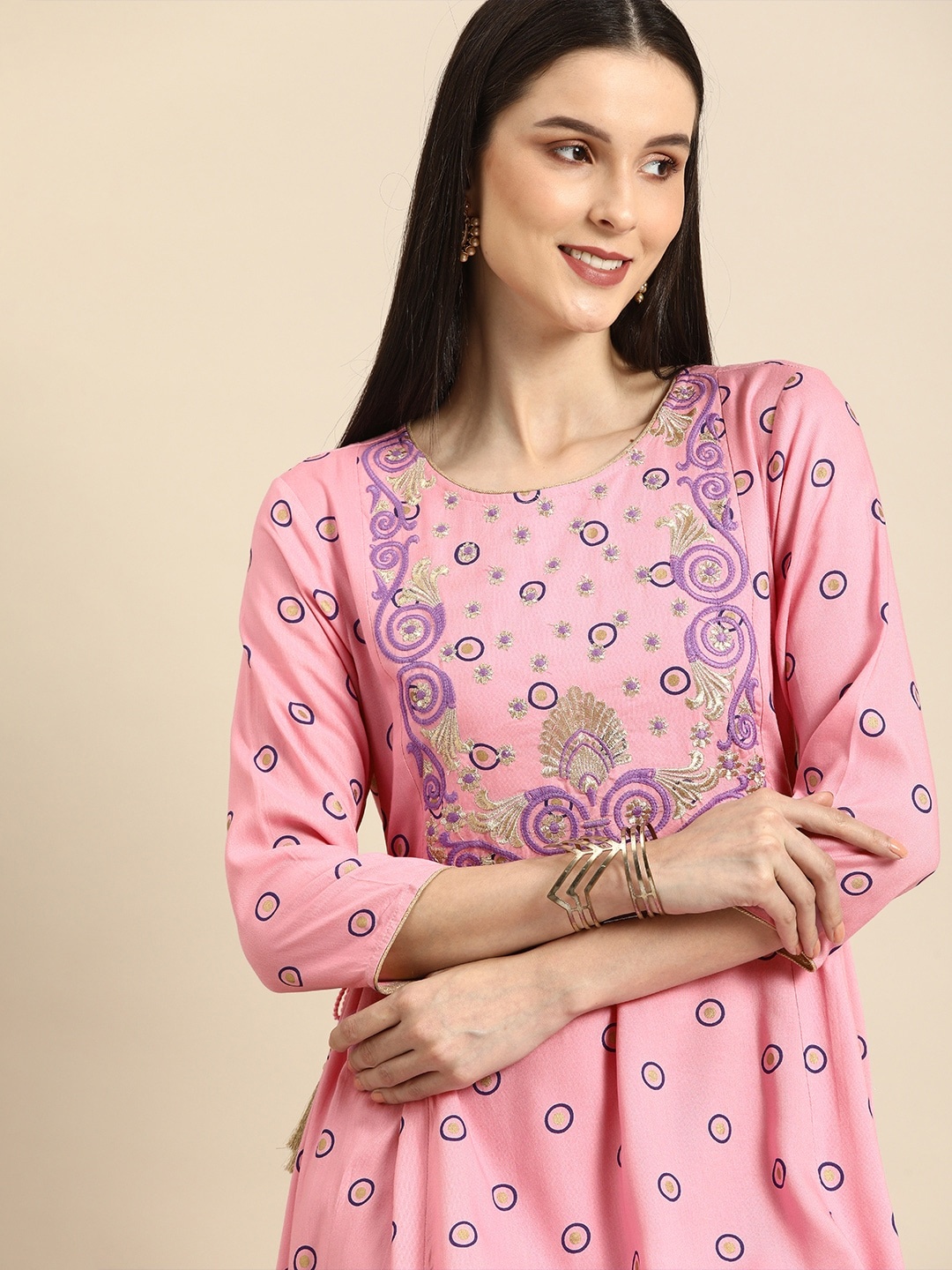 

all about you Pink Ethnic Motifs Ethnic A-Line Midi Dress