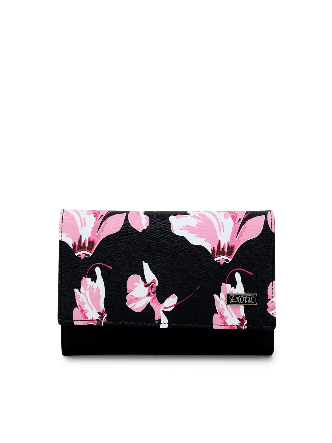 

Exotic Women Black & Pink Floral Printed PU Envelope